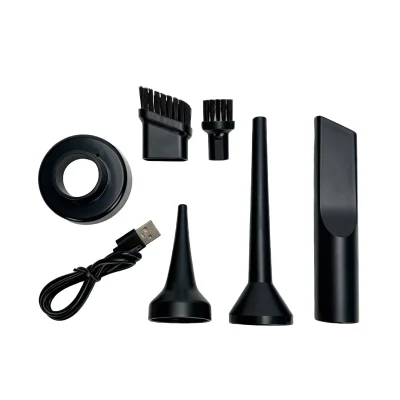 CD-VC201 mini vacuum complete accessory kit with 6 interchangeable nozzles and Type-C charging cable.