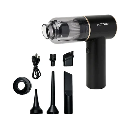 cd-vc203-vacuum-cleaner-with-multifunctional-nozzles CD-VC203 portable vacuum cleaner displayed with 6 interchangeable nozzles and Type-C charging cable.