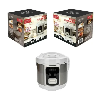 cd-rc505-electric-rice-cooker-retail-gift-box Kodio CD-RC505 1.2L electric rice cooker displayed with custom retail gift boxes, ready for B2B bulk wholesale and OEM export.