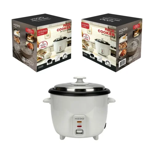 cd-rc506-white-mini-rice-cooker-compact-retail-box Kodio CD-RC506 1.0L white electric rice cooker displayed with space-saving custom retail gift boxes, optimized for maximum container loading in B2B wholesale.